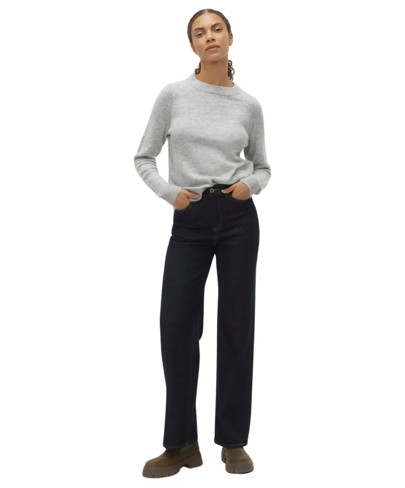 Vero Moda Pullover Filuca in meliertem Grau mit Rundhals