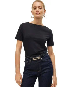Vero Moda Shirt Panda mit U-Boot-Ausschnitt in Schwarz