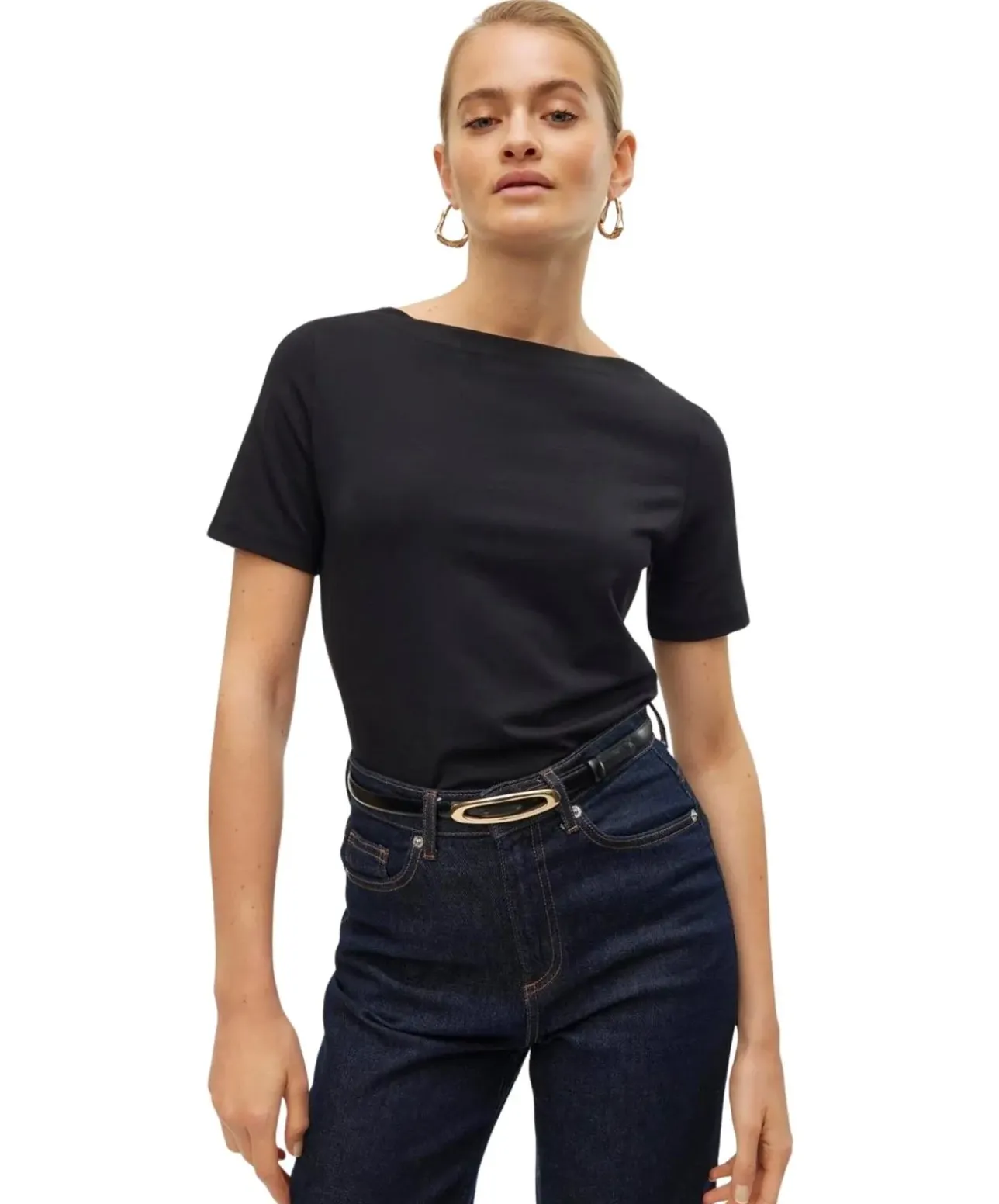 Vero Moda Shirt Panda mit U-Boot-Ausschnitt in Schwarz