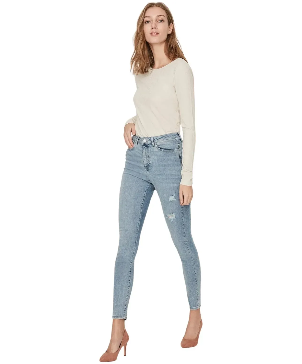 Vero Moda Sophia Jeans mit High Waist mit Destroyed Effekten
