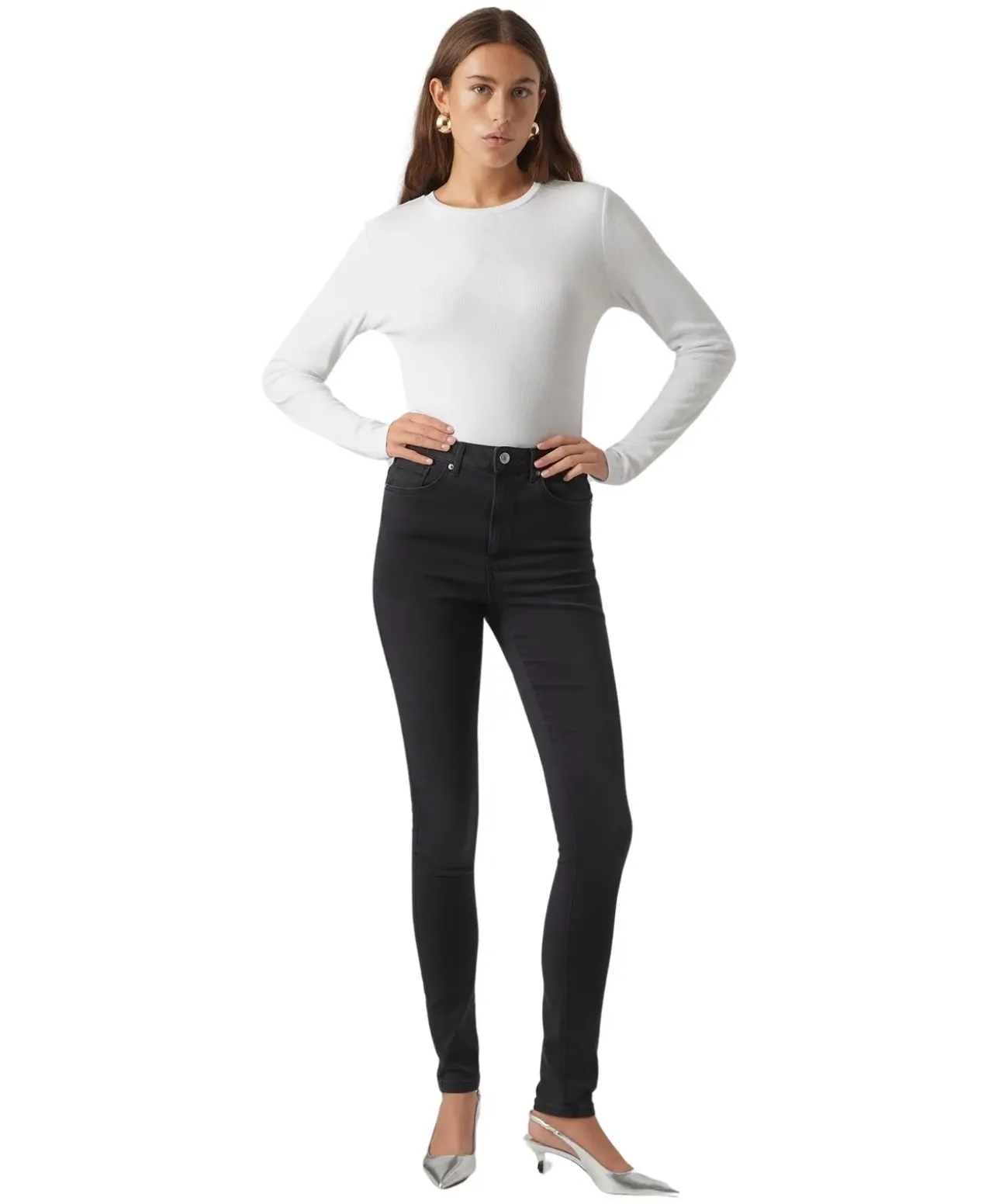 Vero Moda Sophia Jeans mit hohem Bund in Dunkelgrau
