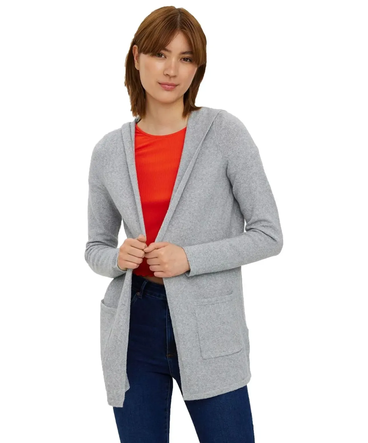 Vero Moda Strick Cardigan open Hood Doffy in Grau