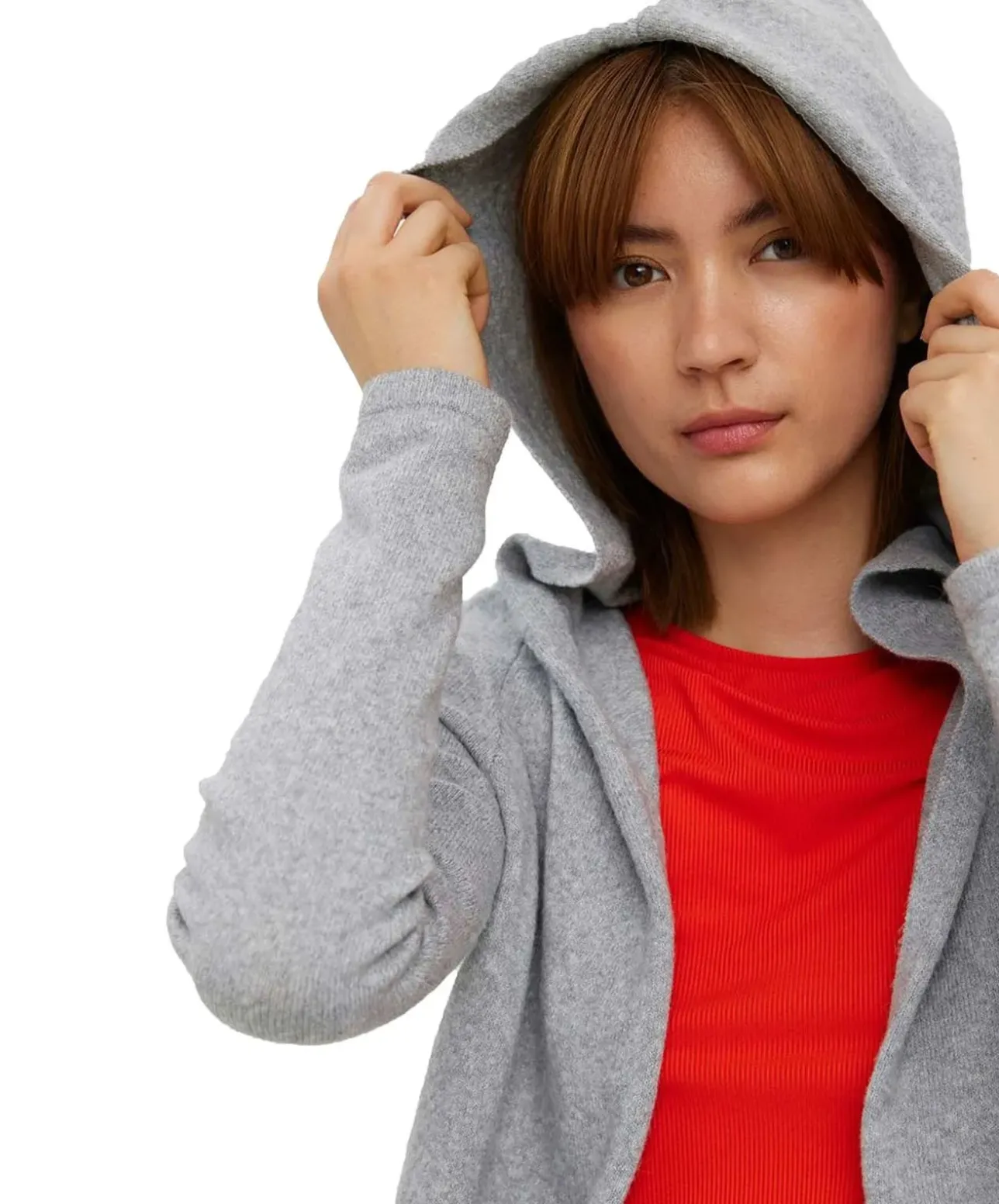 Vero Moda Strick Cardigan open Hood Doffy in Grau