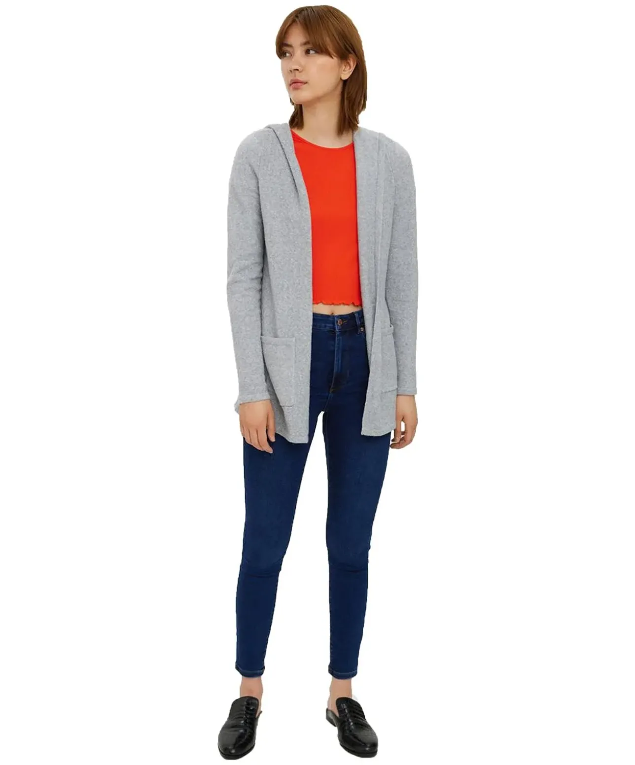 Vero Moda Strick Cardigan open Hood Doffy in Grau