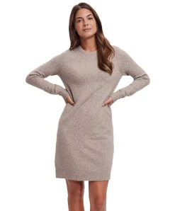 Vero Moda Strickkleid Doffy mit Langarm in Hellbraun