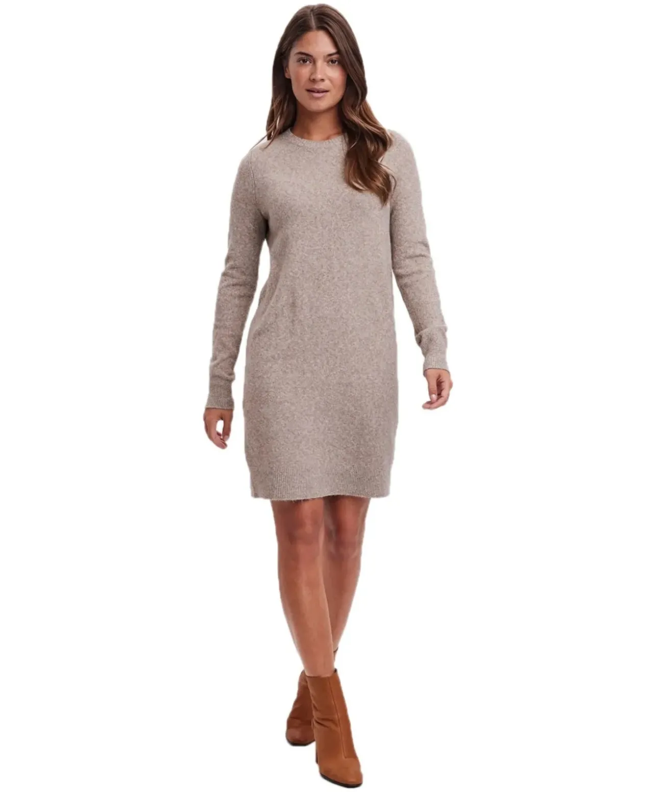 Vero Moda Strickkleid Doffy mit Langarm in Hellbraun