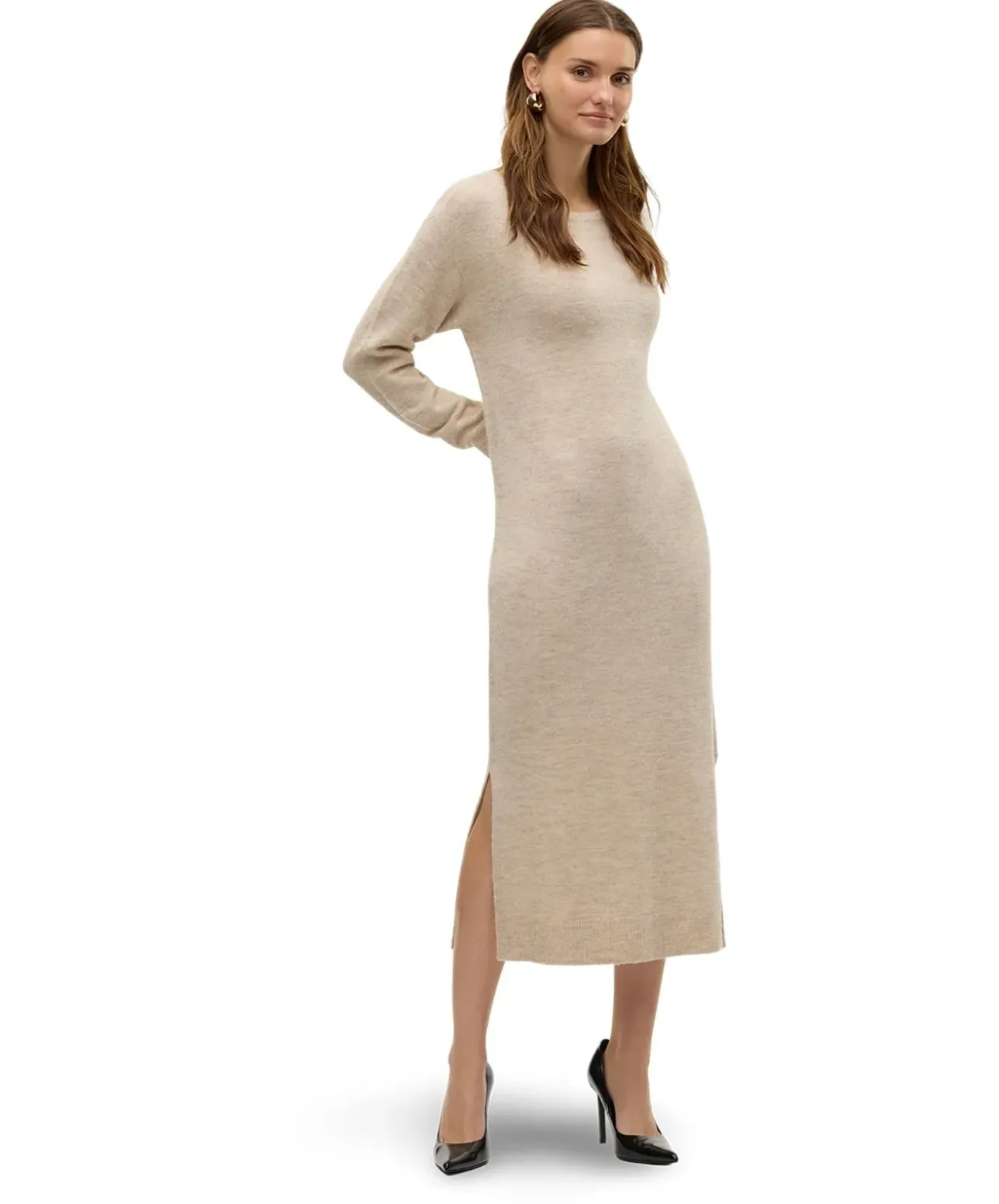 Vero Moda Strickkleid Lefile in meliertem Beige