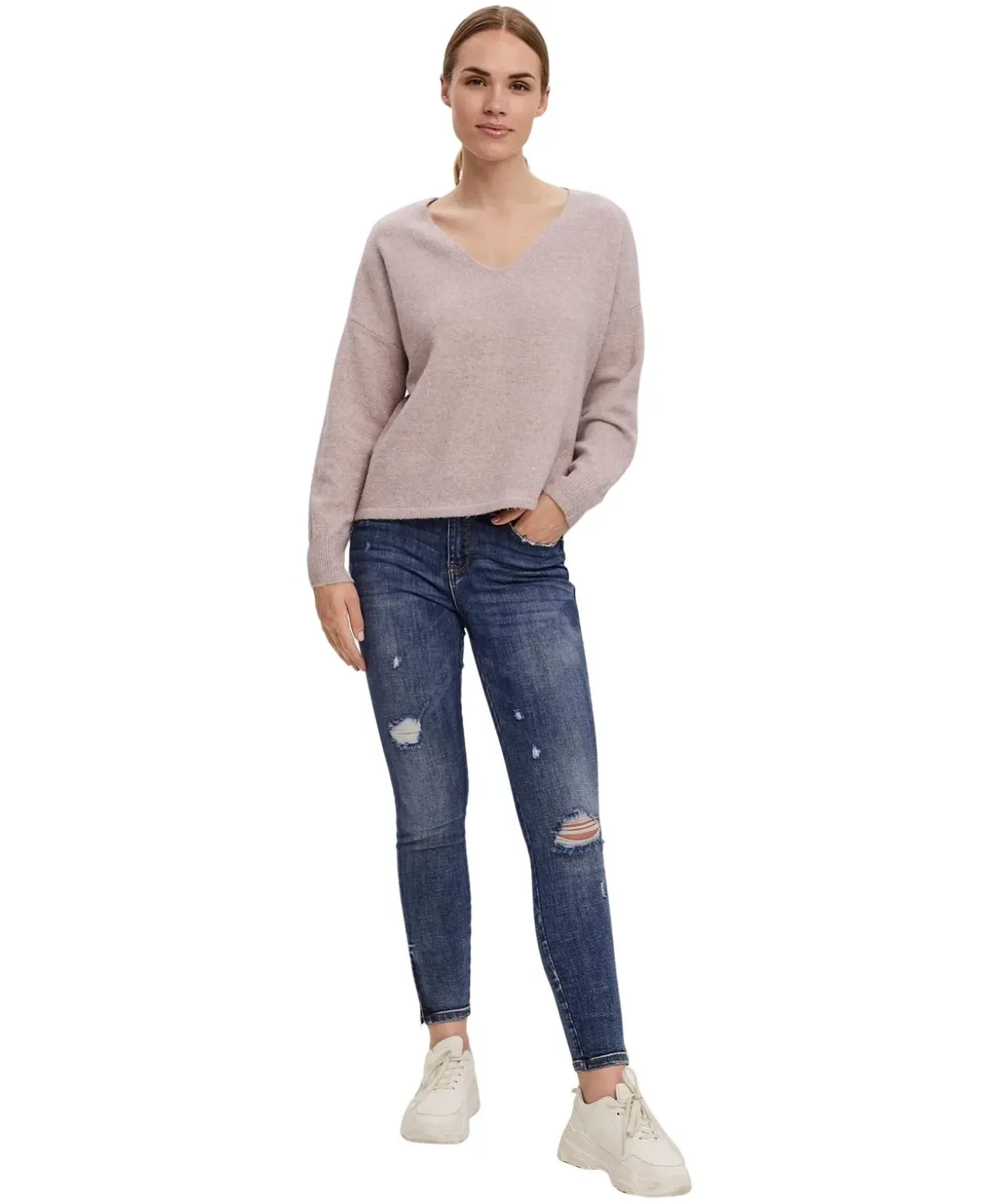 Vero Moda Strickpullover Doffy mit V-Auschnitt in Rosa