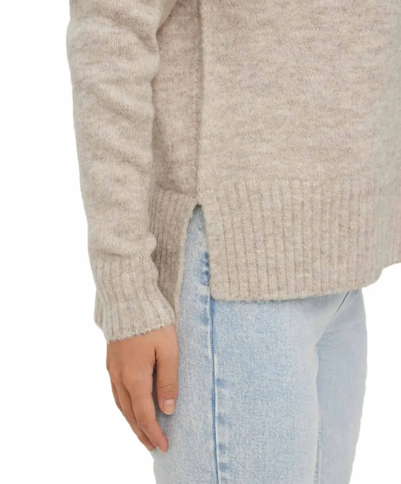 Vero Moda Strickpullover Lefile in Beige mit Stehkragen