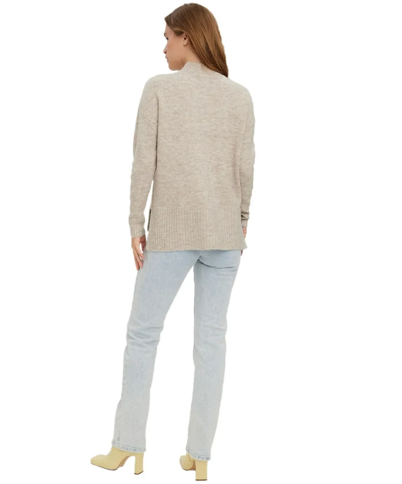 Vero Moda Strickpullover Lefile in Beige mit Stehkragen