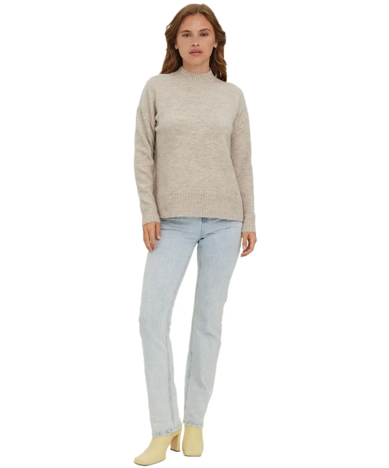 Vero Moda Strickpullover Lefile in Beige mit Stehkragen