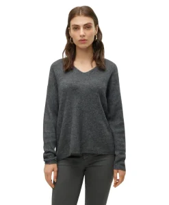 Vero Moda Strickpullover Crewlefile mit V-Ausschnitt in Grau