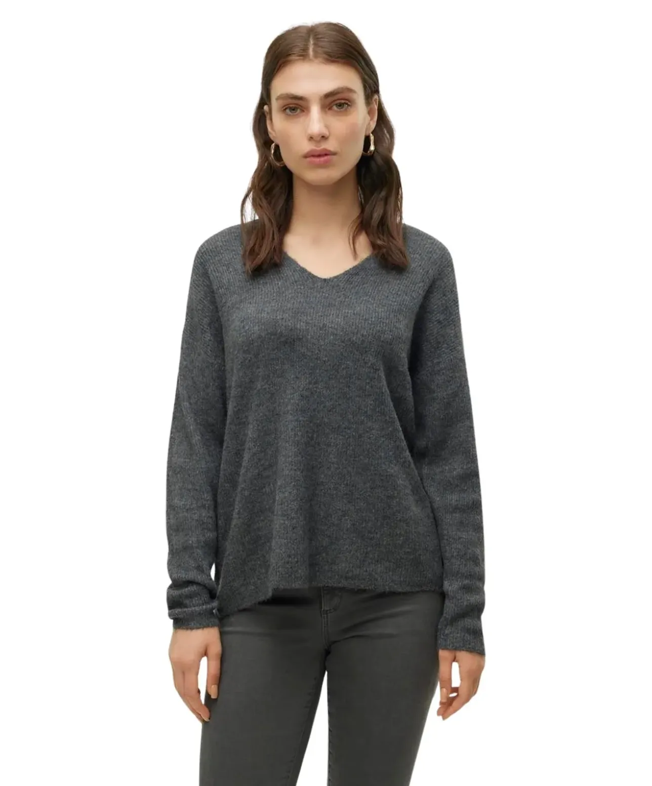 Vero Moda Strickpullover Crewlefile mit V-Ausschnitt in Grau