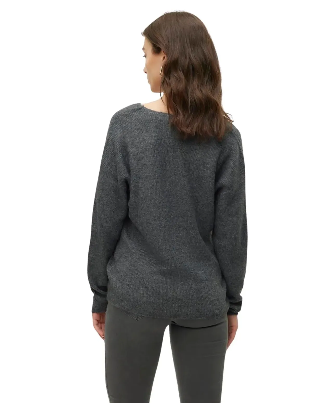 Vero Moda Strickpullover Crewlefile mit V-Ausschnitt in Grau