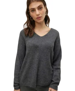 Vero Moda Strickpullover Crewlefile mit V-Ausschnitt in Grau
