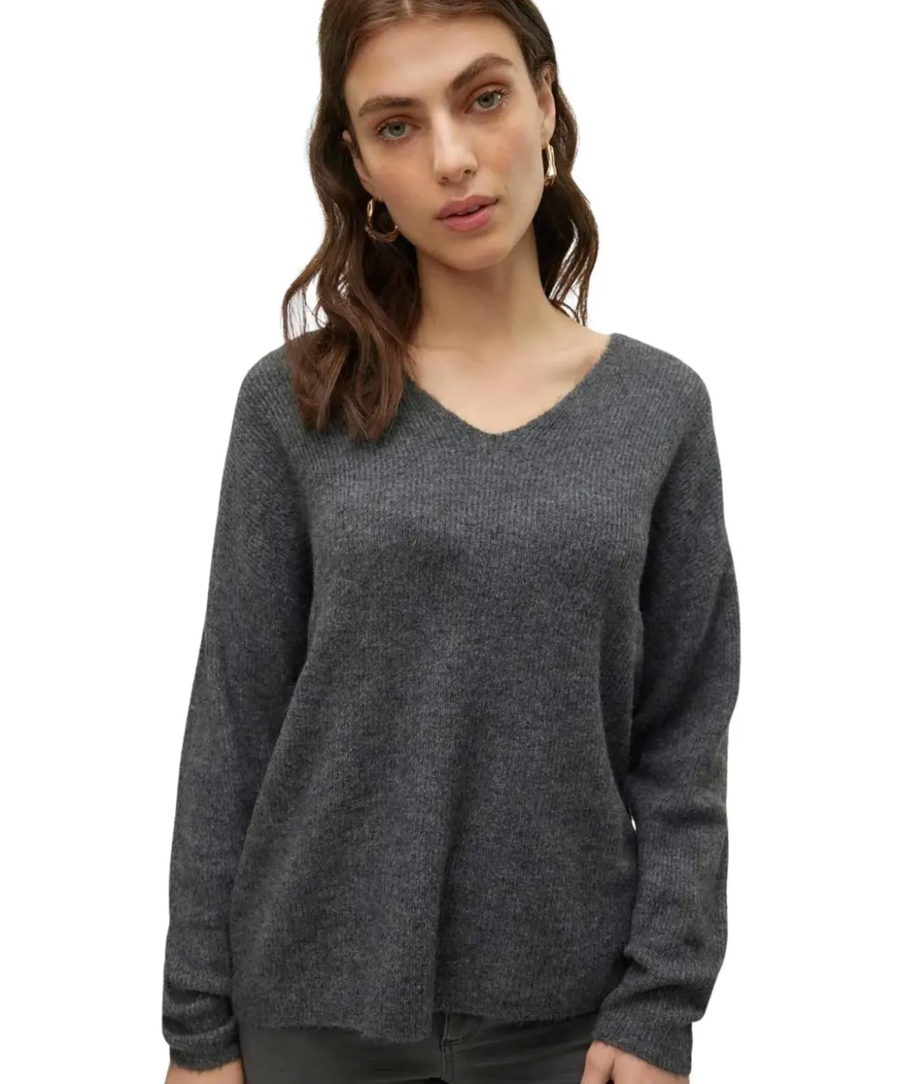 Vero Moda Strickpullover Crewlefile mit V-Ausschnitt in Grau