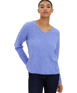 Vero Moda Strickpullover Crewlefile mit V-Neck in Blauviolett