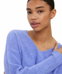 Vero Moda Strickpullover Crewlefile mit V-Neck in Blauviolett