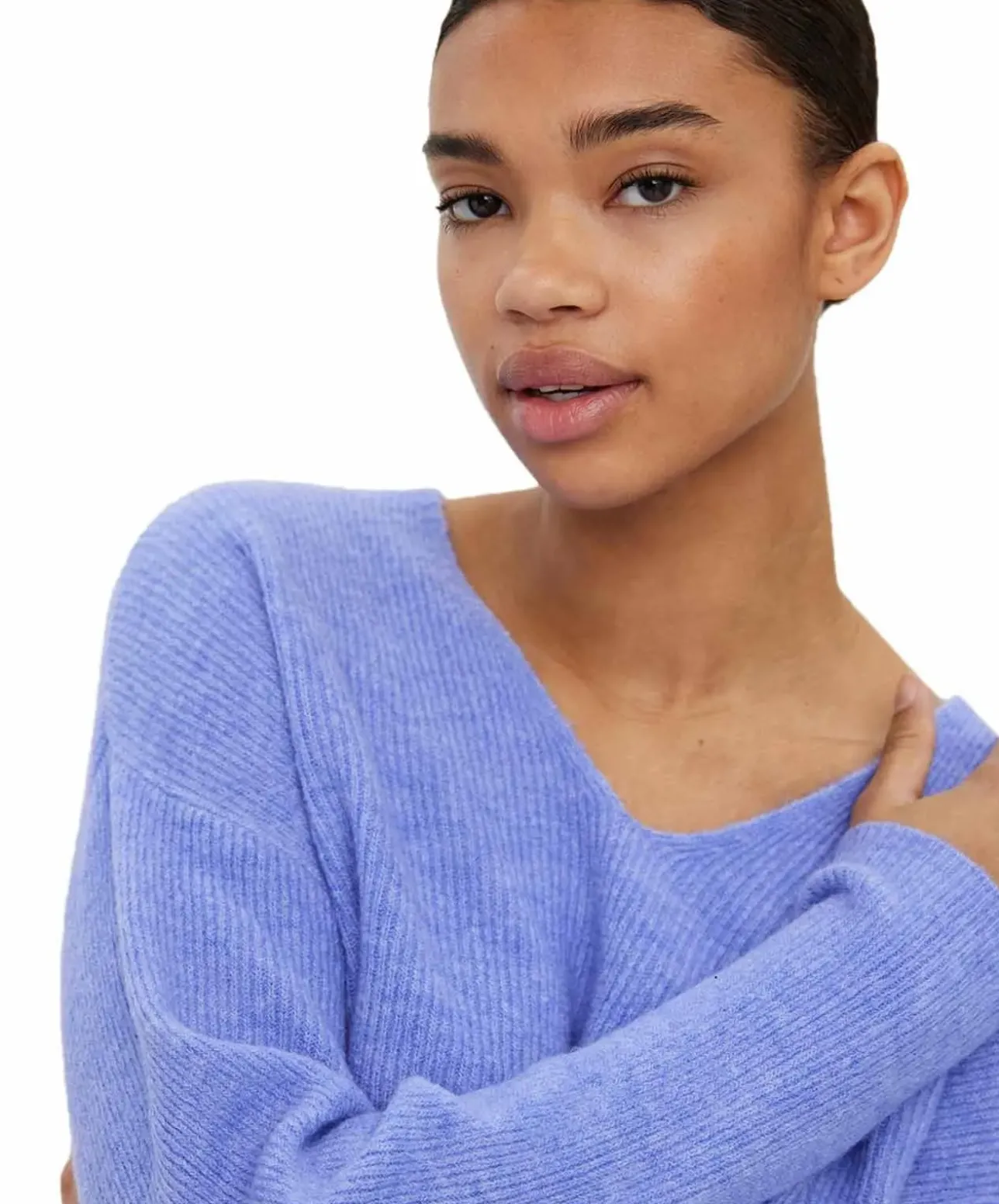 Vero Moda Strickpullover Crewlefile mit V-Neck in Blauviolett