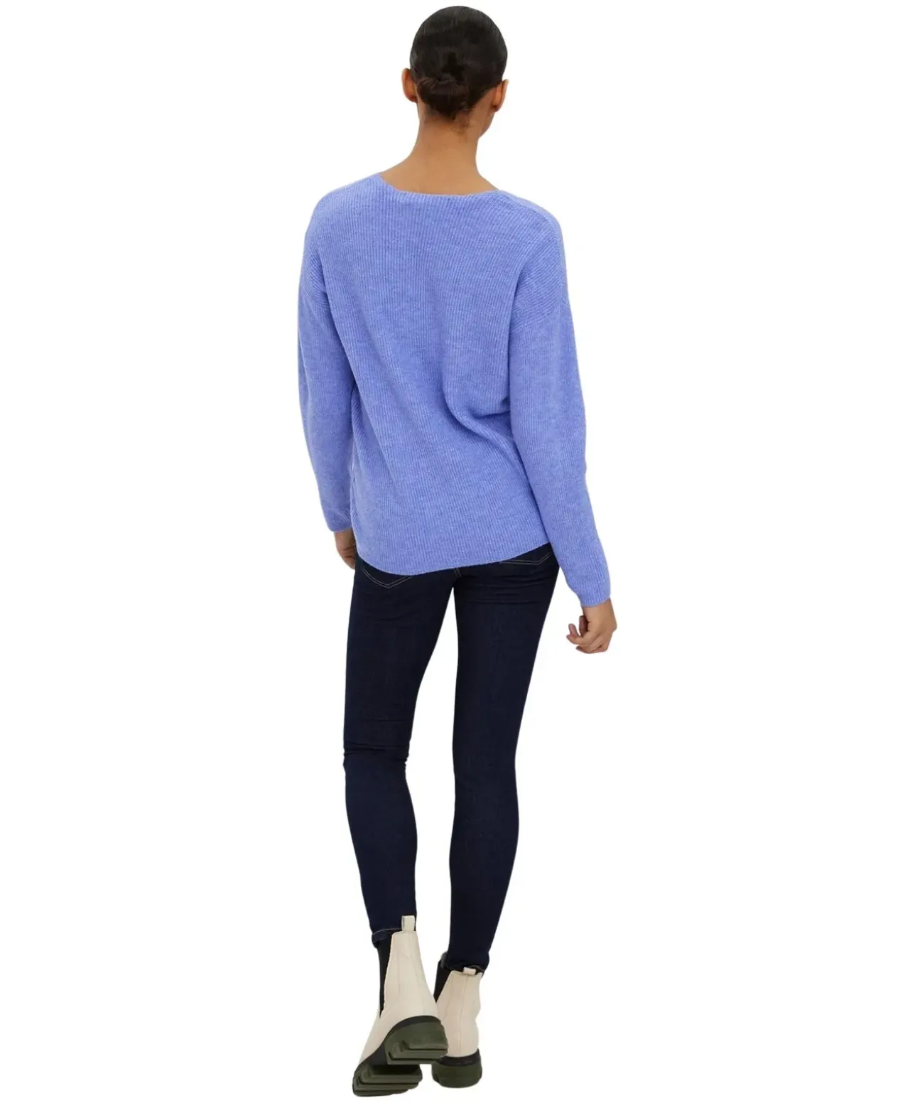Vero Moda Strickpullover Crewlefile mit V-Neck in Blauviolett