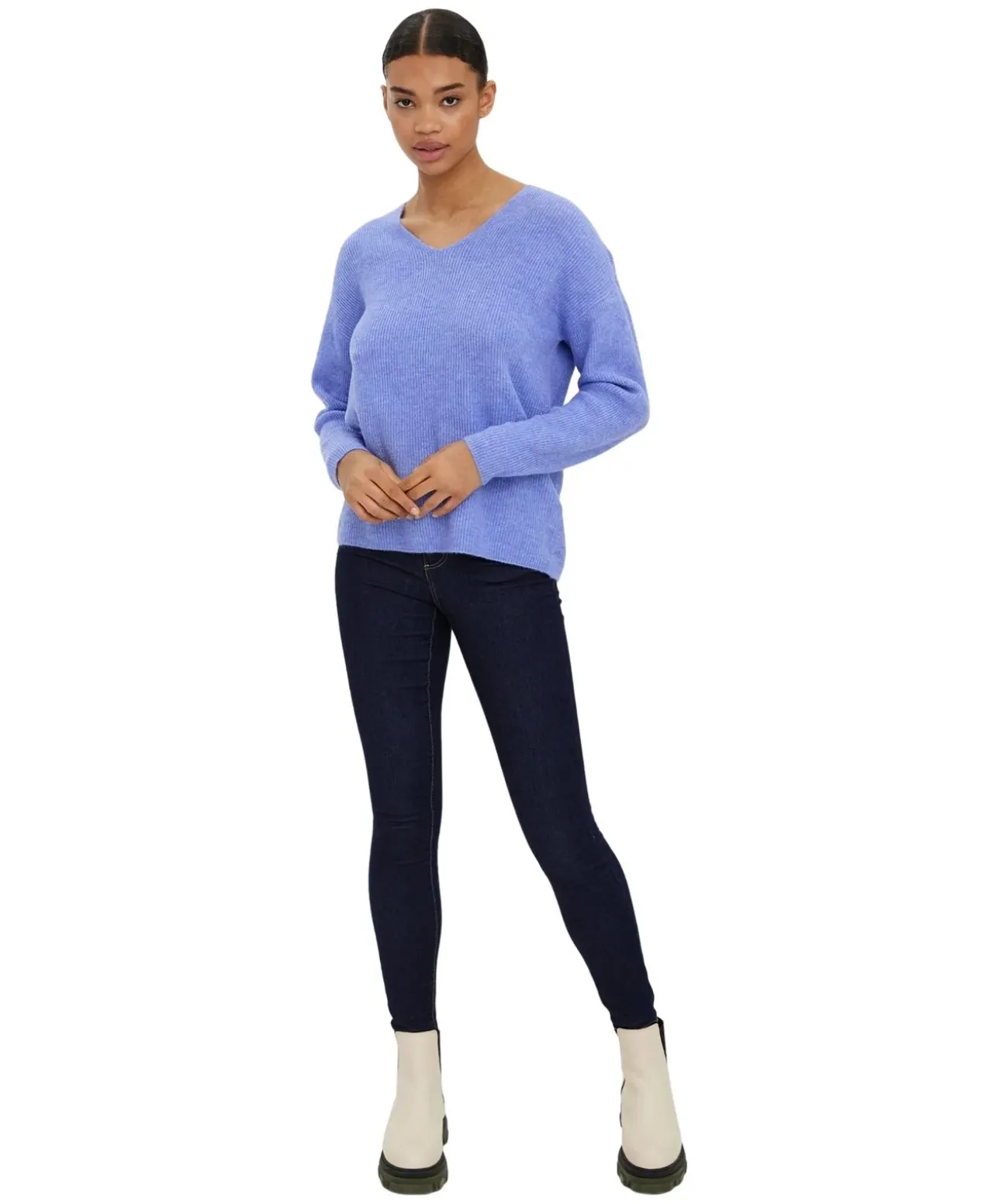 Vero Moda Strickpullover Crewlefile mit V-Neck in Blauviolett