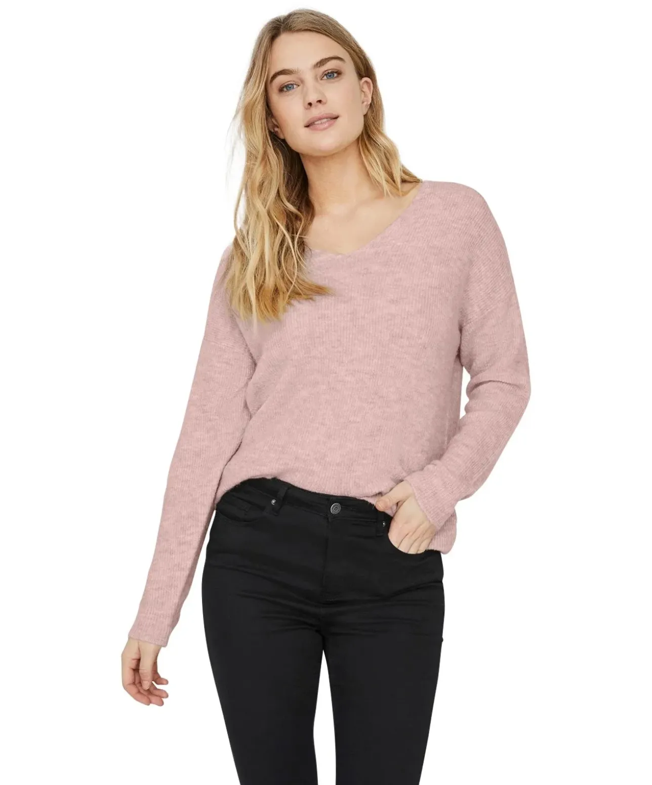 Vero Moda Strickpullover Crewlefile mit V-Neck in Rosa