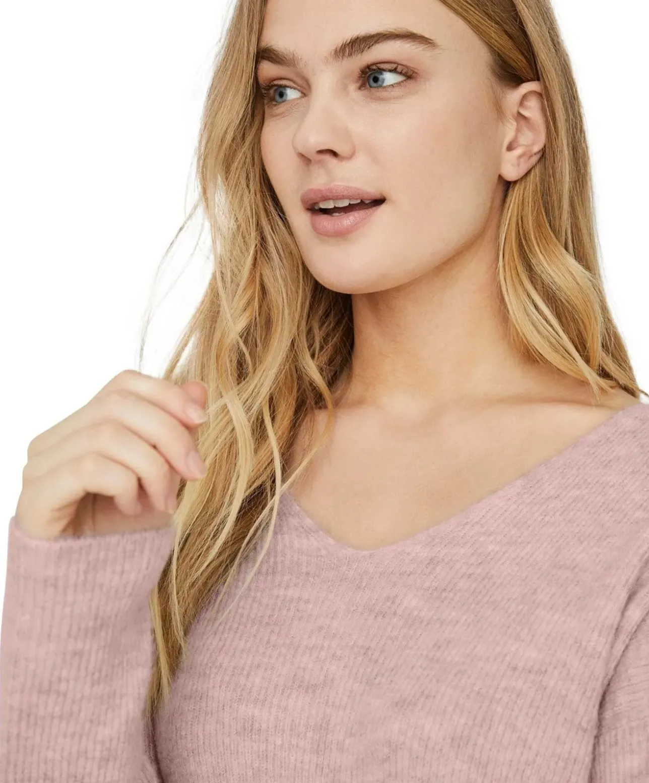 Vero Moda Strickpullover Crewlefile mit V-Neck in Rosa