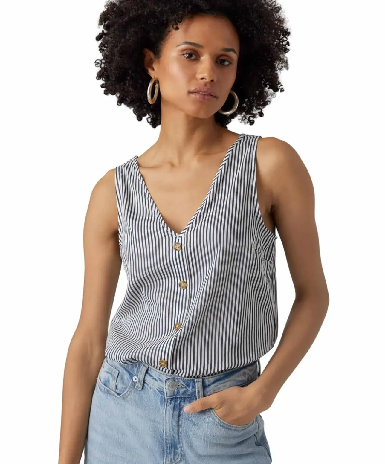 Vero Moda Top Bumby mit Knopf Details in Streifenoptik