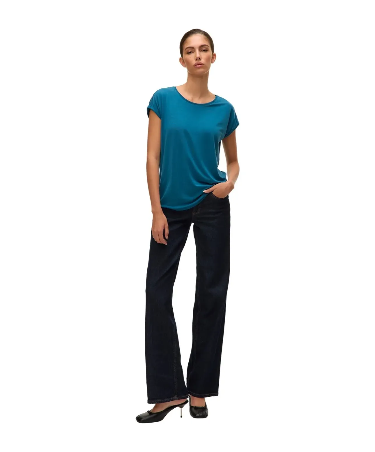 Vero Moda T-Shirt AVA mit Rundhals in Orientblau