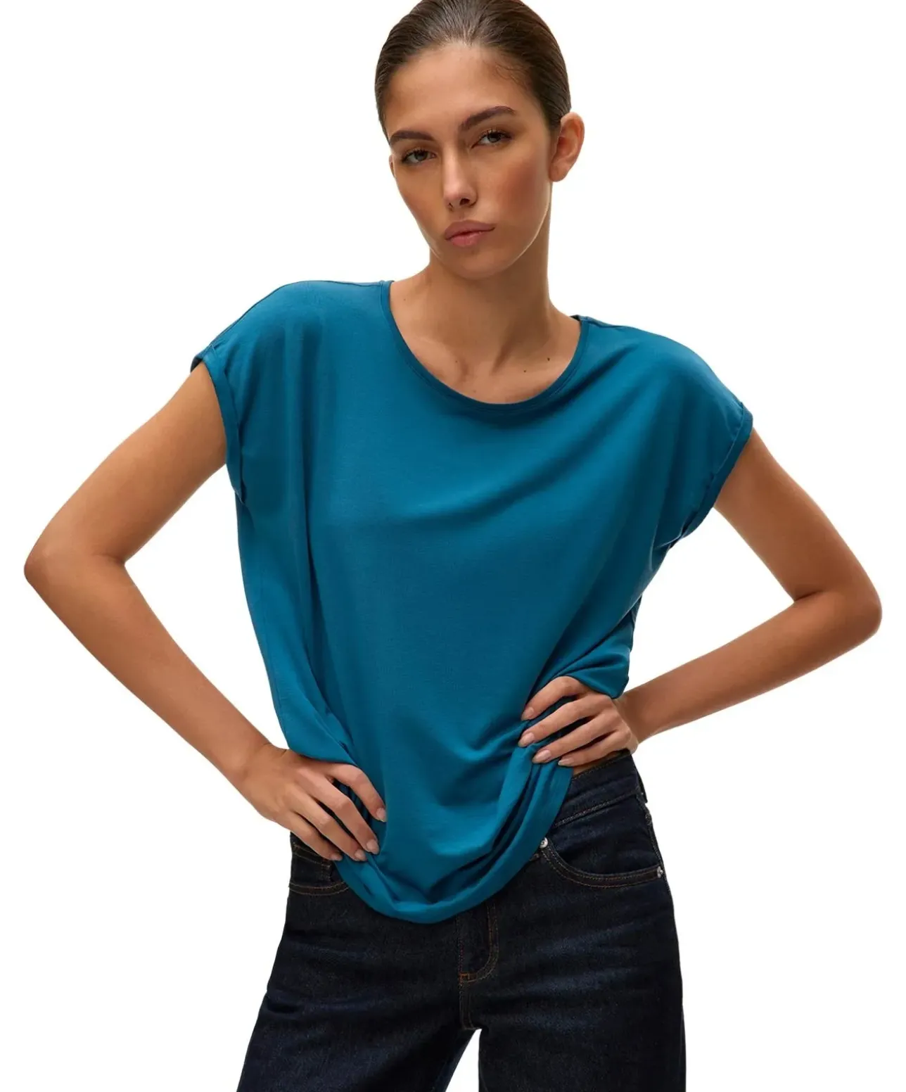Vero Moda T-Shirt AVA mit Rundhals in Orientblau