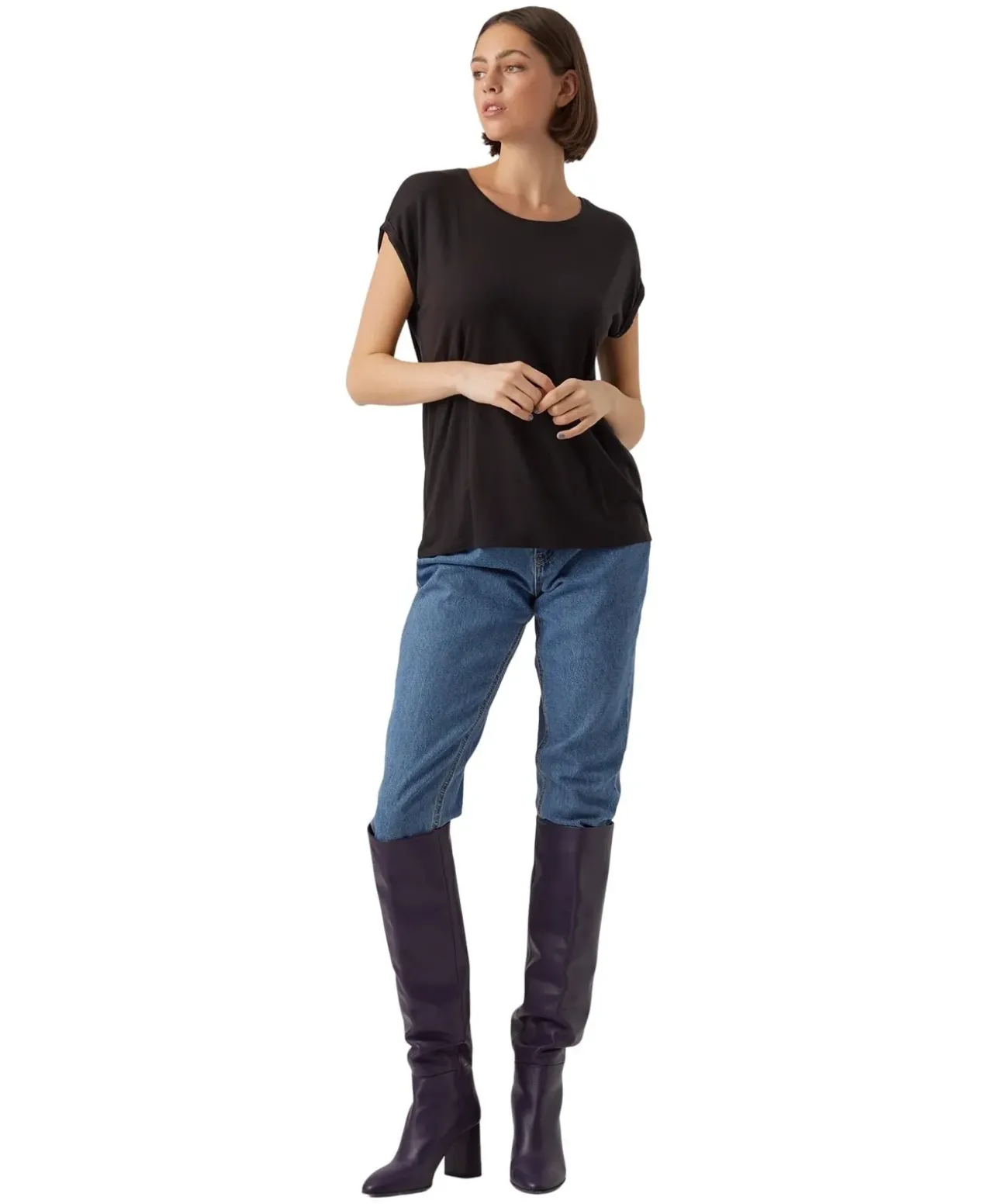 Vero Moda T-Shirt AVA mit Rundhals in Schwarz