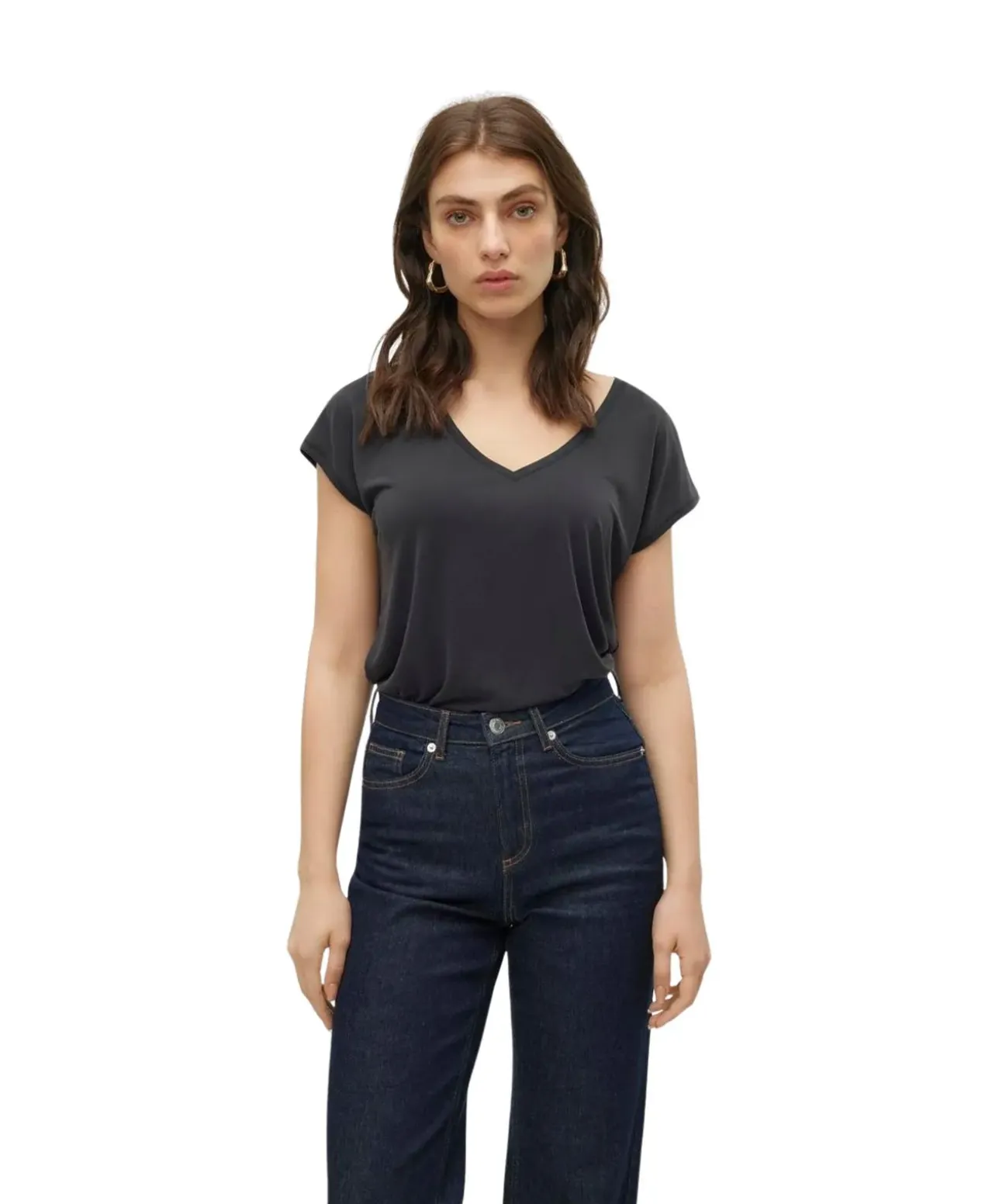 Vero Moda T-Shirt Filli mit V-Ausschnitt in Schwarz