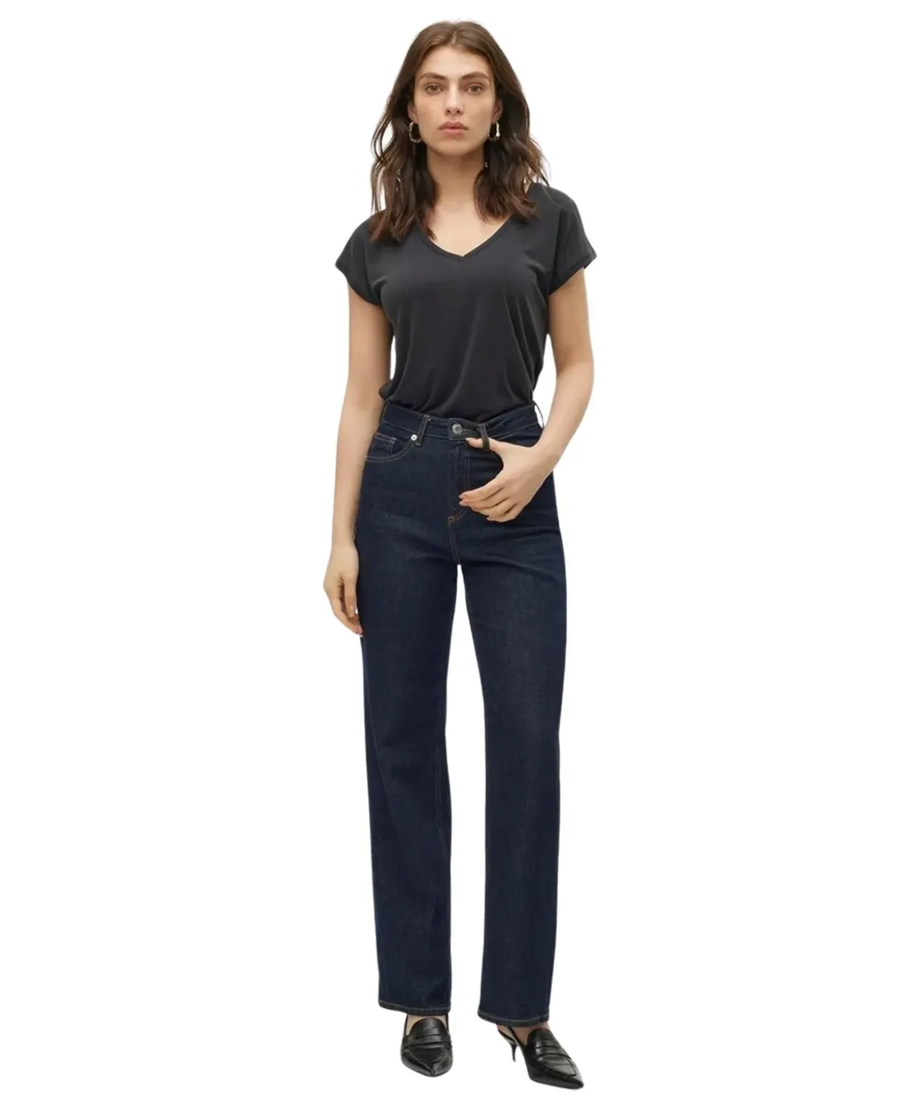 Vero Moda T-Shirt Filli mit V-Ausschnitt in Schwarz
