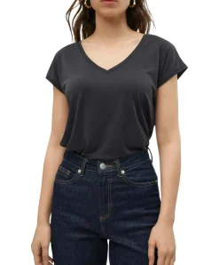 Vero Moda T-Shirt Filli mit V-Ausschnitt in Schwarz