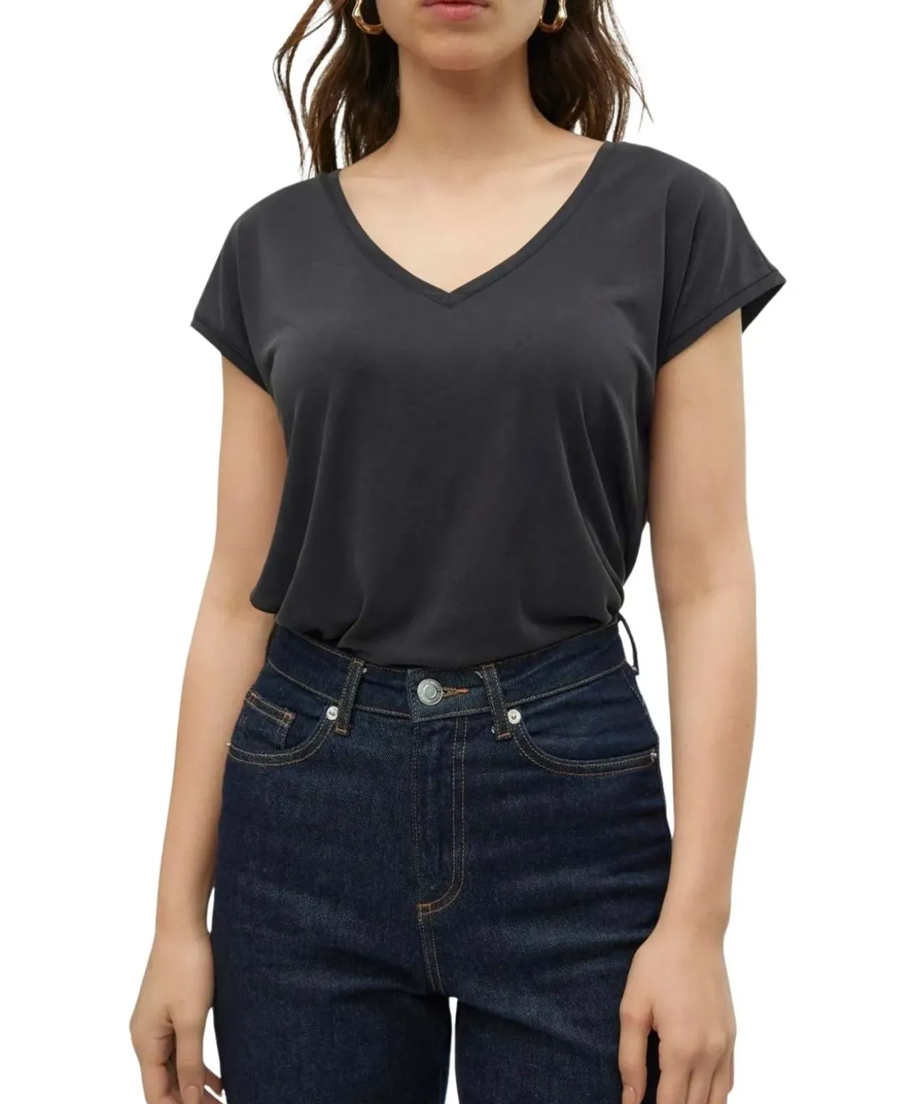 Vero Moda T-Shirt Filli mit V-Ausschnitt in Schwarz