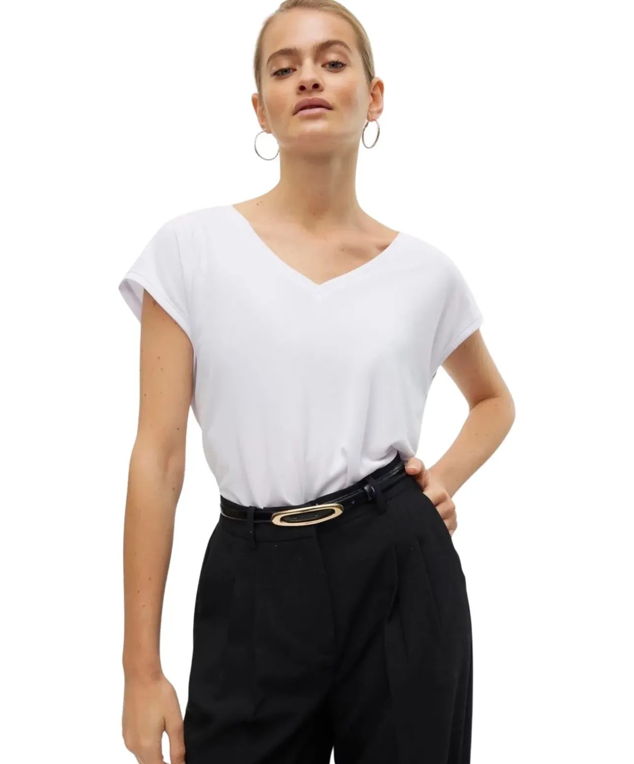 Vero Moda T-Shirt Filli mit V-Ausschnitt in Weiß