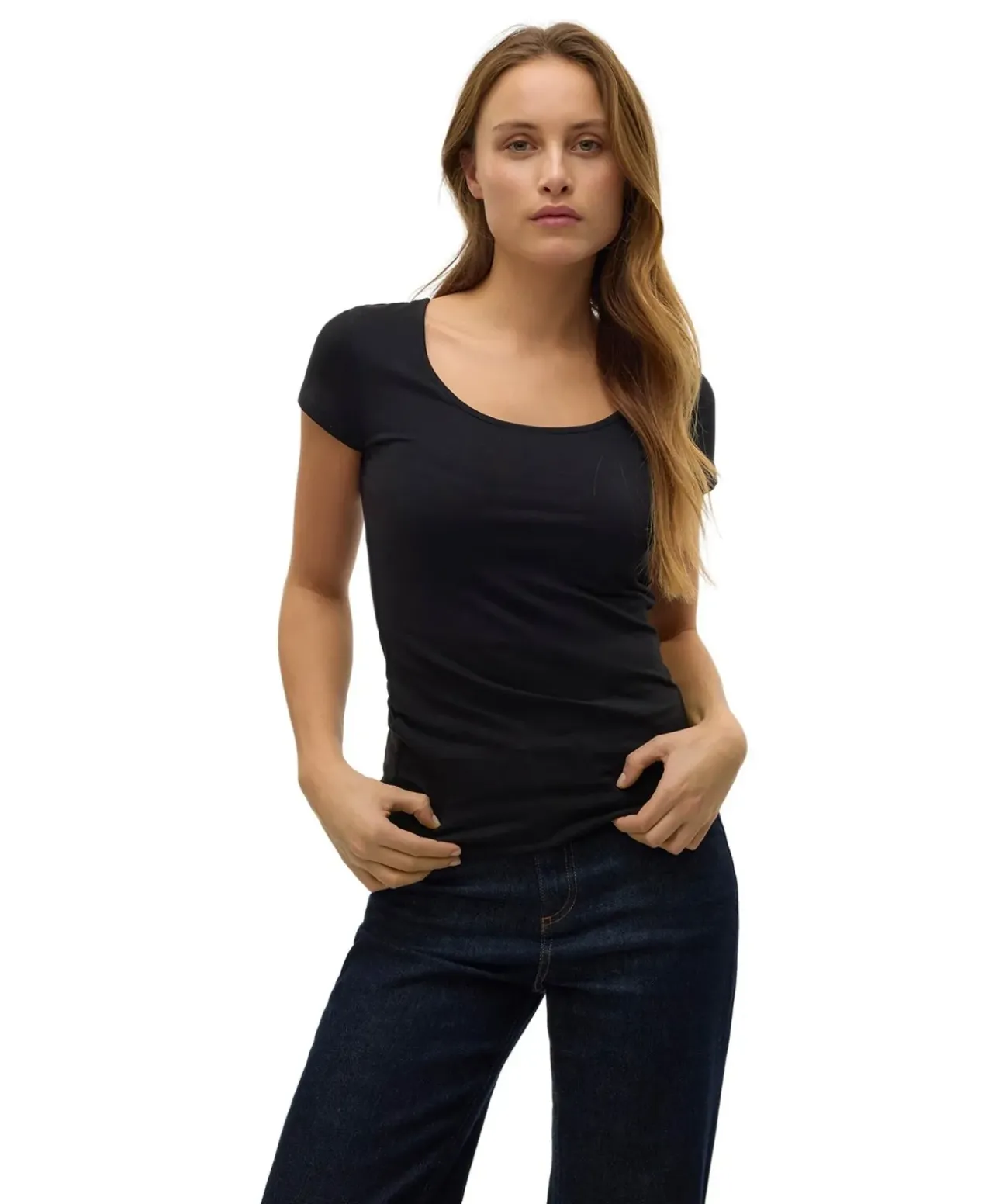 Vero Moda T-Shirt Maxi Soft in Schwarz mit U-Ausschnitt