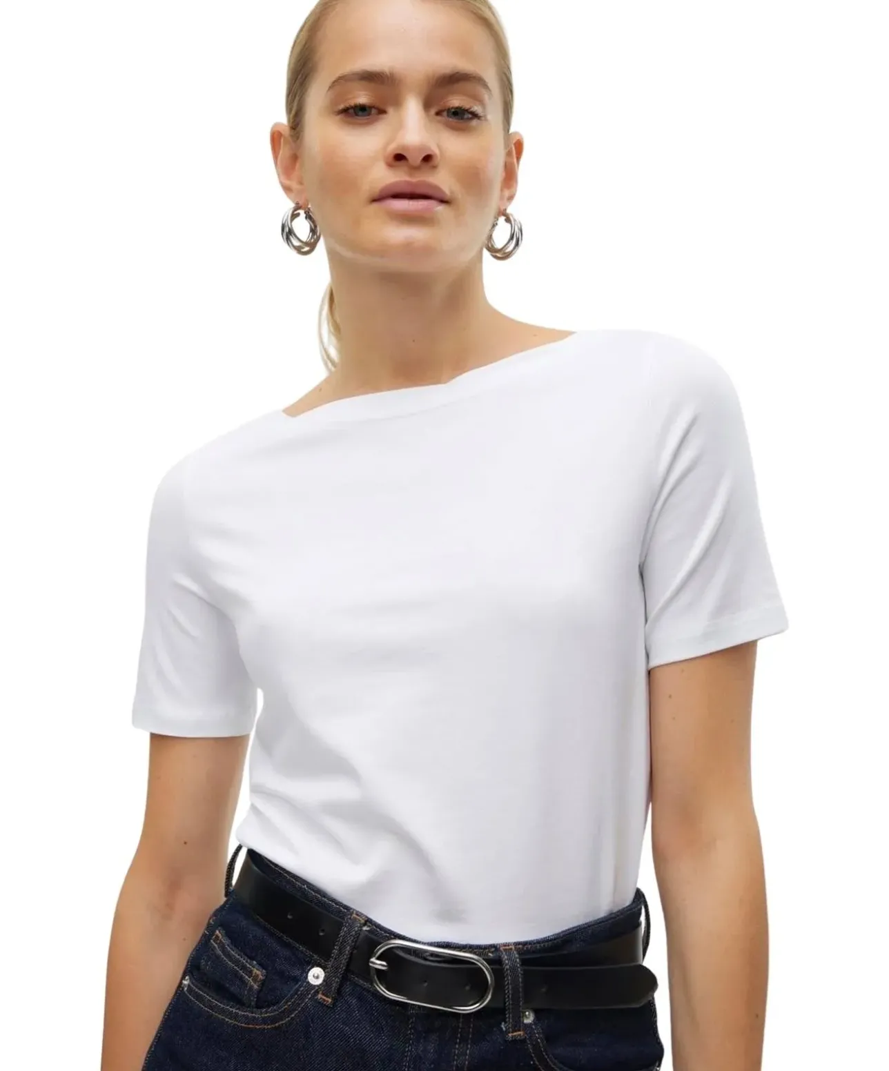 Vero Moda T-Shirt Panda mit U-Boot-Ausschnitt in Weiß