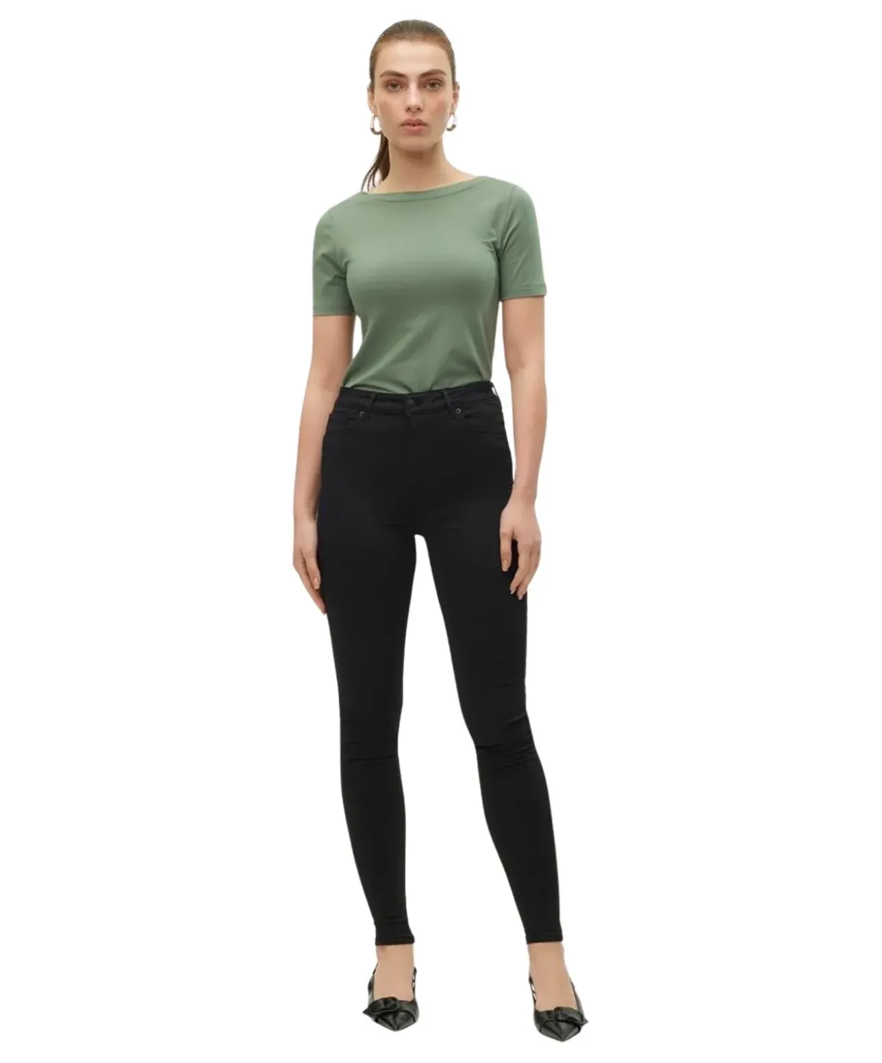 Vero Moda T-Shirt Panda mit U-Boot-Ausschnitt in Grün