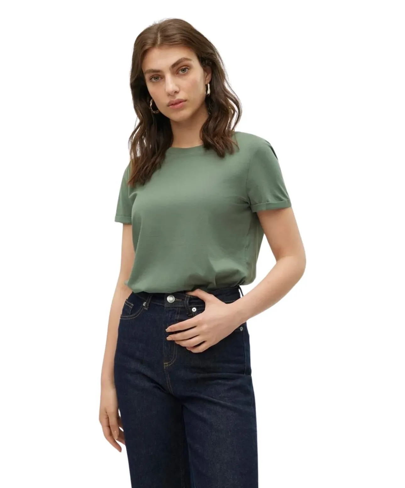 Vero Moda T-Shirt Paula in Grün mit Rundhalsausschnitt