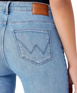Wrangler Damen Jeans Skinny in Hellblau mit mittlerer Leibhöhe
