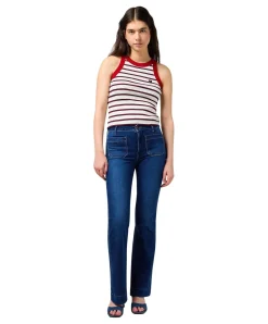 Wrangler Flare Jeans mit High Waist in Dunkelblau