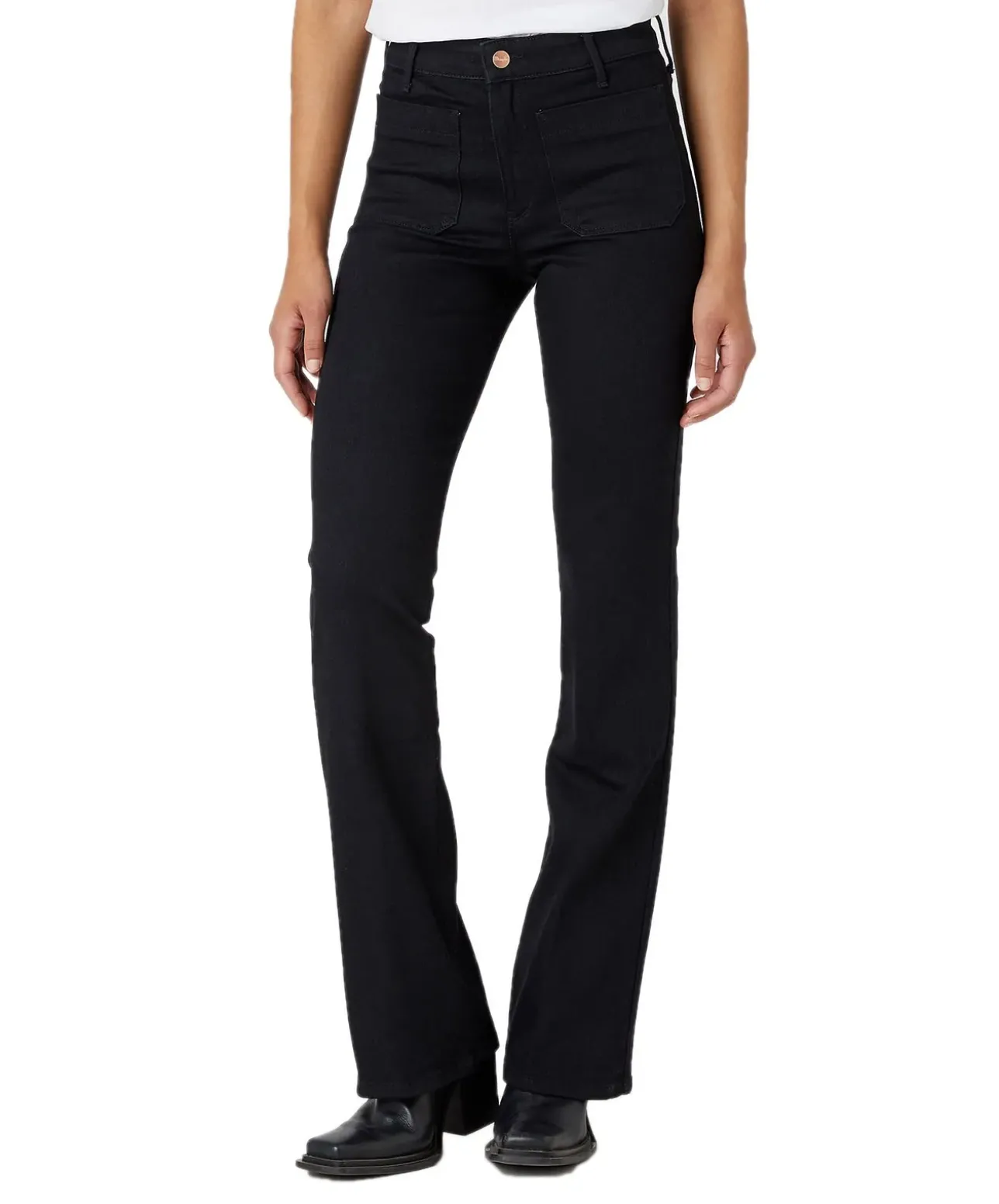 Wrangler Flare Jeans mit High Waist in Schwarz