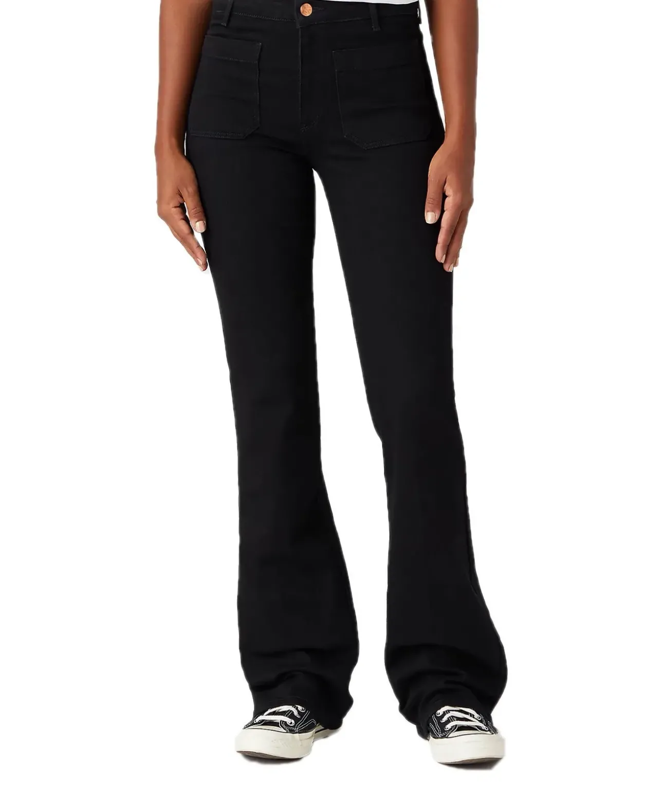 Wrangler Flare Jeans mit High Waist in Schwarz