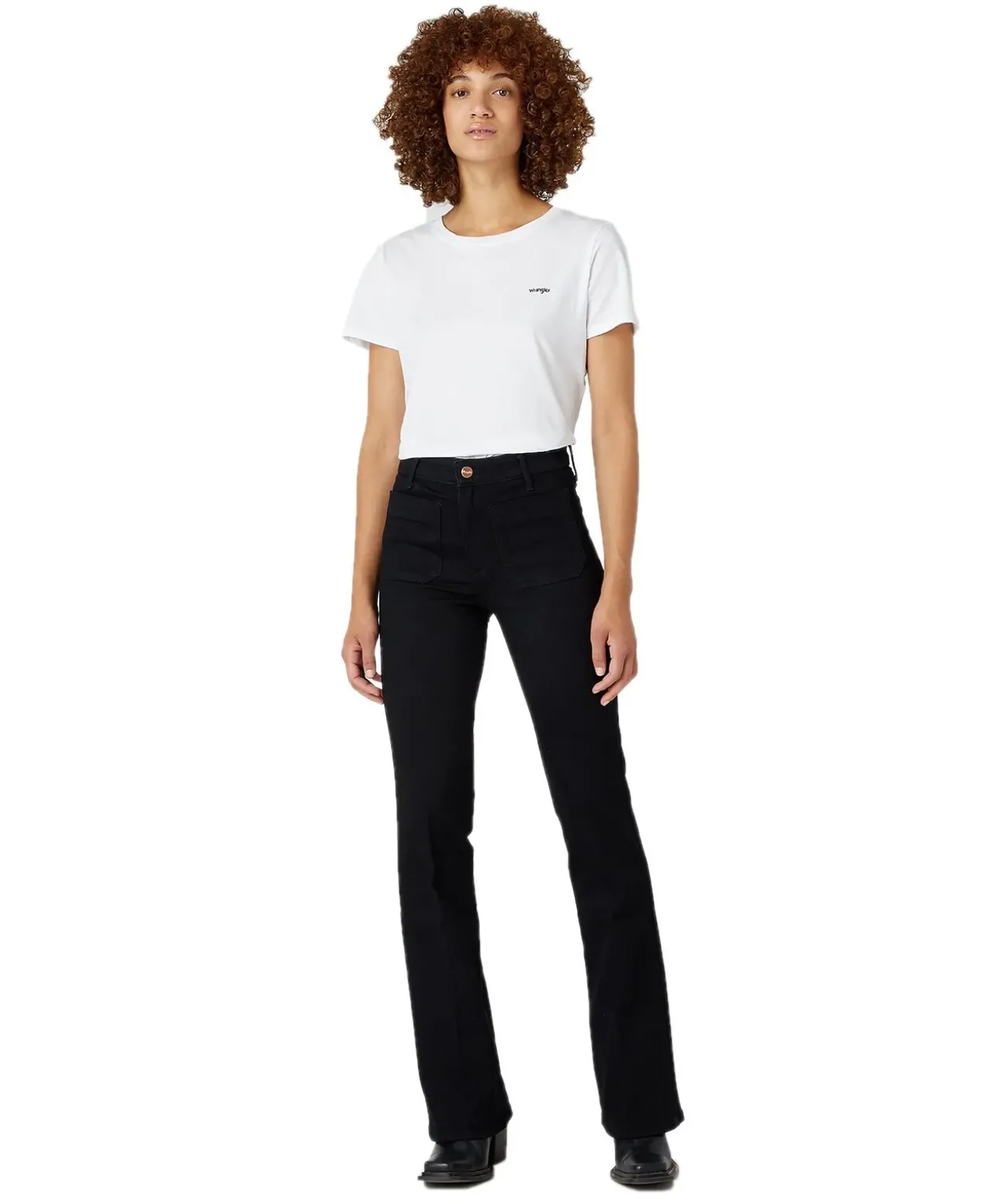 Wrangler Flare Jeans mit High Waist in Schwarz