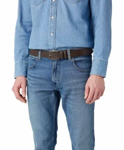 Wrangler Gürtel aus dickem Spaltleder in Dunkelbraun