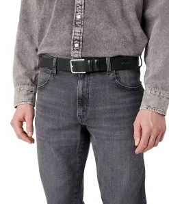 Wrangler Gürtel aus dickem Spaltleder in Schwarz