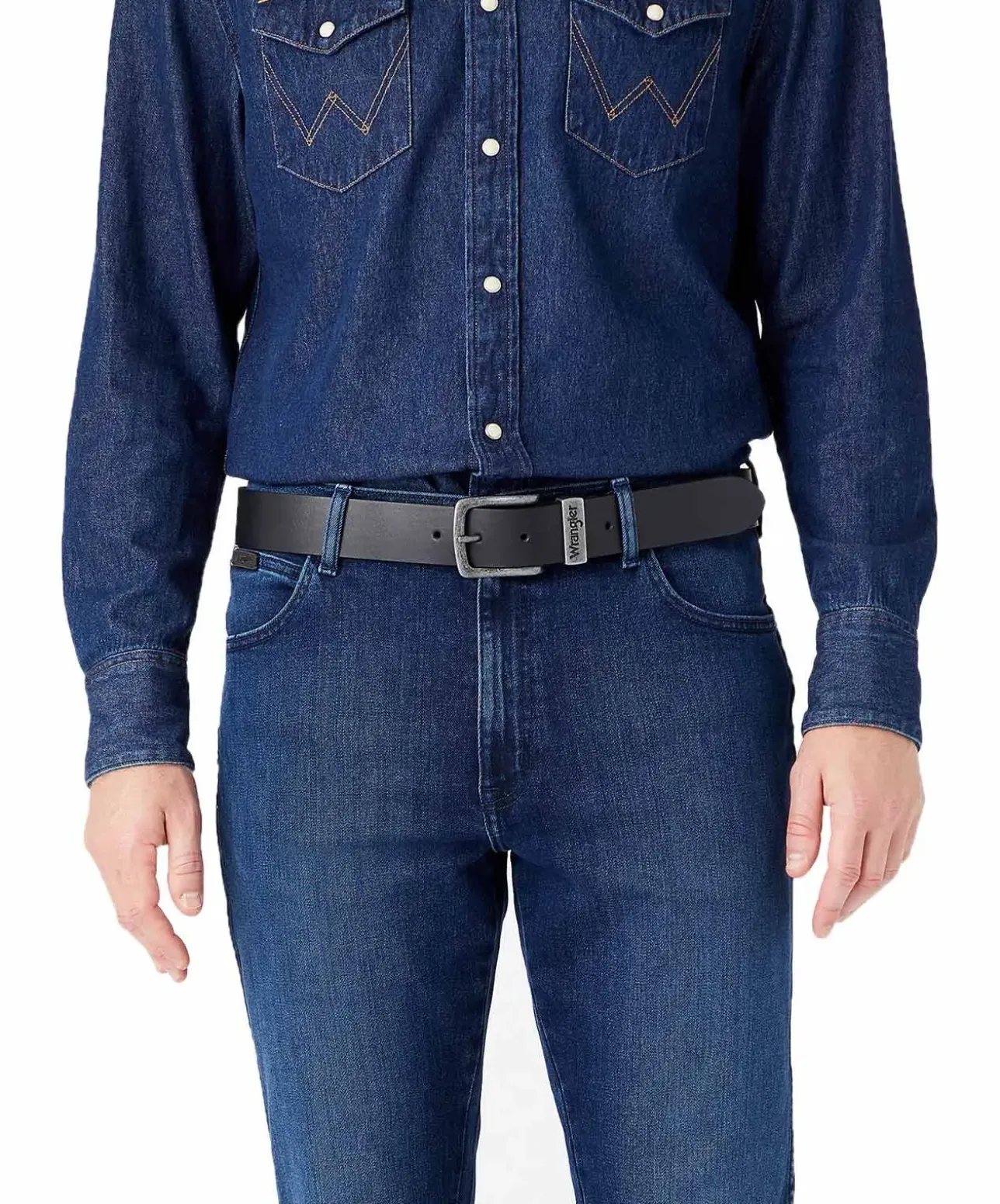 Wrangler Gürtel Metal Loop aus Rindspaltleder in Schwarz