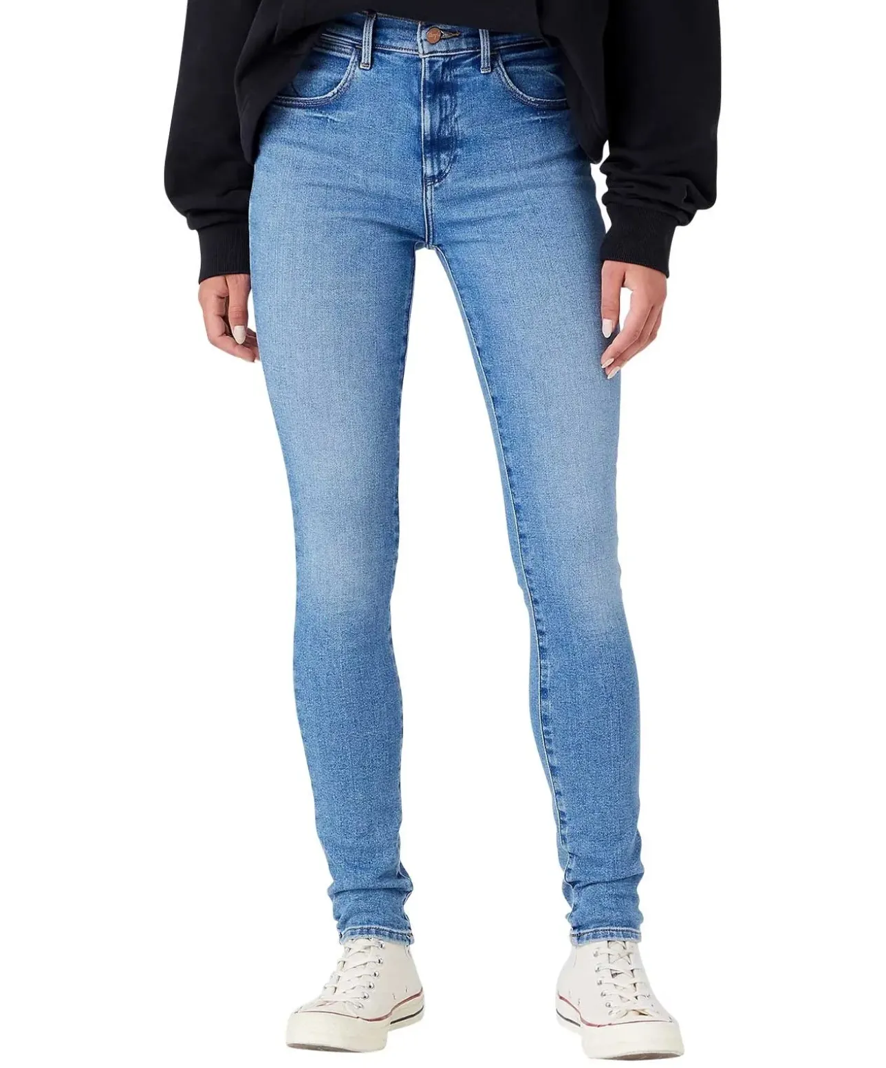 Wrangler High Rise Skinny Jeans in hellem River
