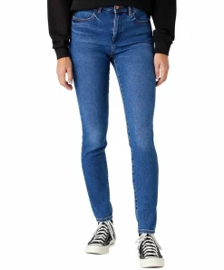 Wrangler Jeans Skinny Fit mit High Rise in blauem Camellia